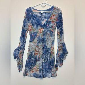 Y2K 2000s mesh semi sheer floral top